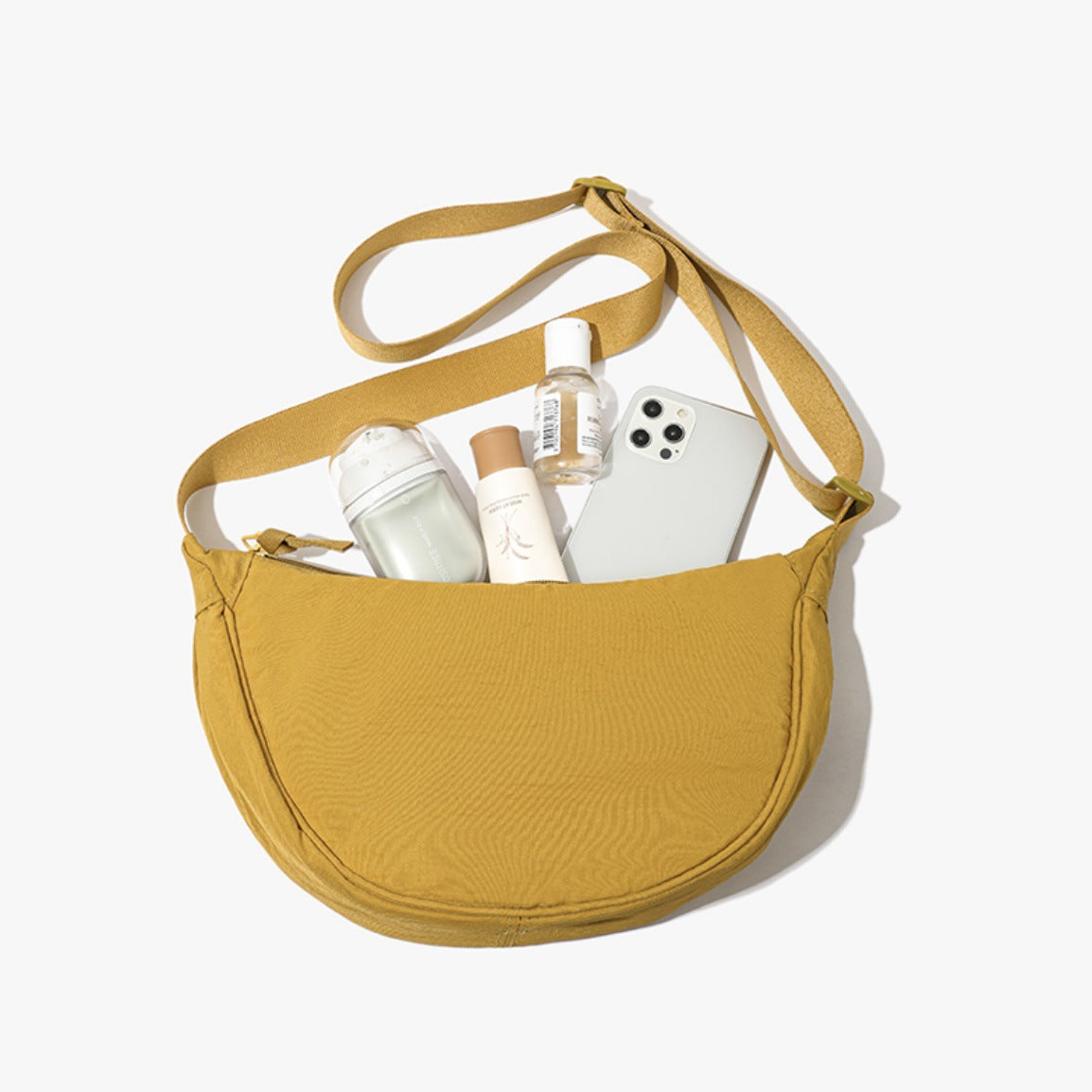 Lemon Yellow Lightweight Nylon Crossbody Bag – Compact Saddle Style with Adjustable Strap for Everyday Use