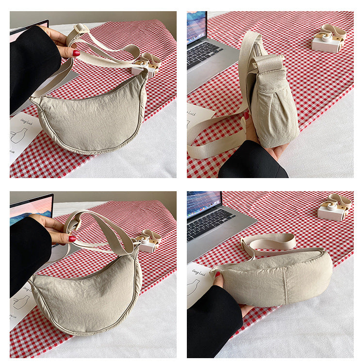 Orange Lightweight Nylon Crossbody Bag – Compact Saddle Style with Adjustable Strap for Everyday Use