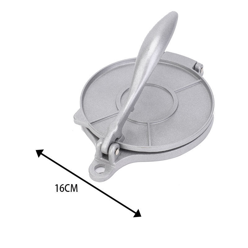 Silver Manual Dough Press – Aluminum Alloy Cake & Tortilla Press for Homemade Baking and Cooking(16cm)