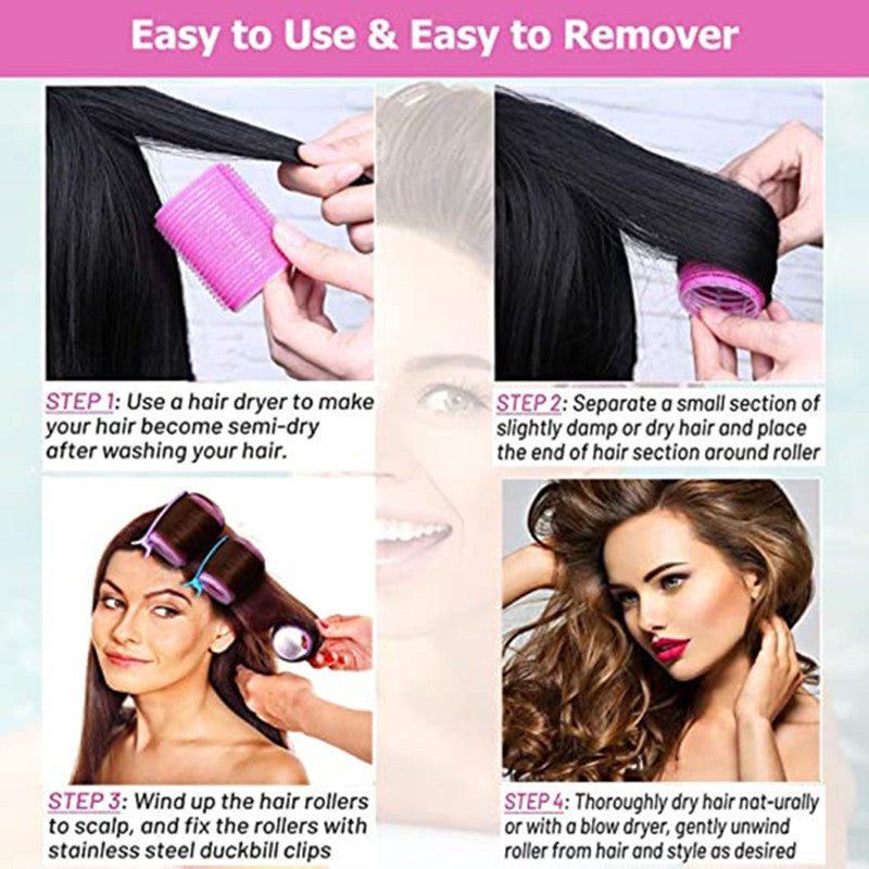 Light purple 49-Piece Pink Plastic Hair Rollers Set with Clips and Storage Bag for At-Home Styling – Multi-Size Curlers for Voluminous Curls, Waves and Bangs