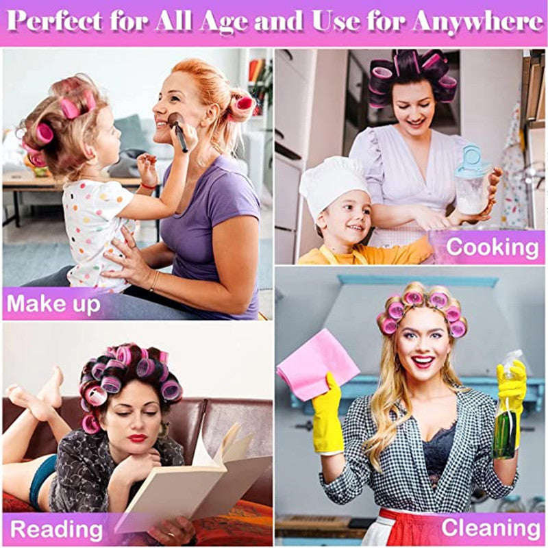 Rose red 50-Piece Pink Plastic Hair Rollers Set with Clips and Storage Bag for At-Home Styling – Multi-Size Curlers for Voluminous Curls, Waves and Bangs