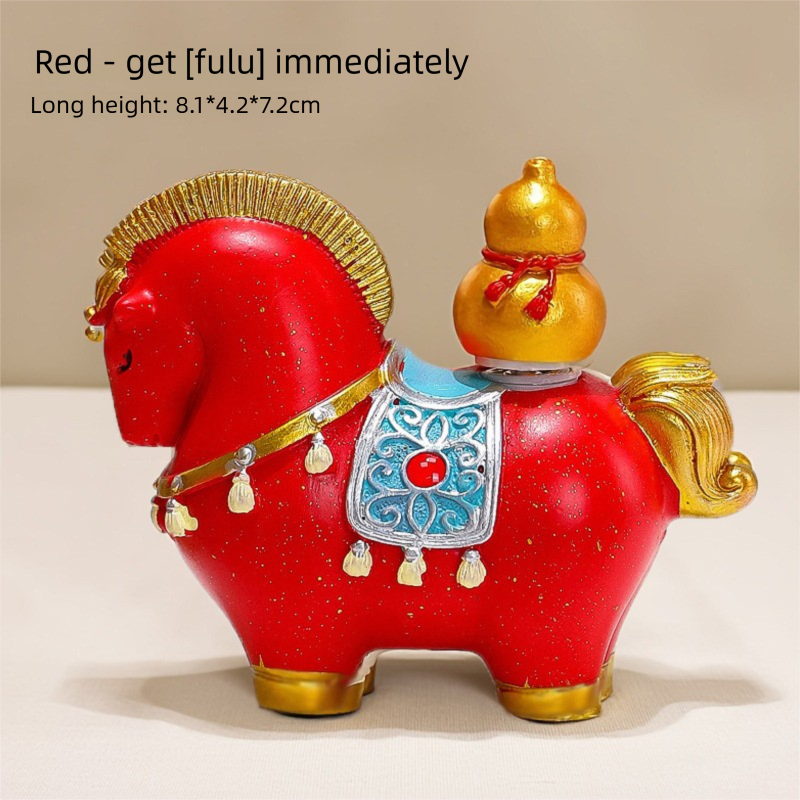 Red New Chinese Style Resin Horse Figurine with Rotating Lucky Bag – Elegant Home or Office Decor for Modern Living Spaces(Good fortune and prosperity shall soon be yours)