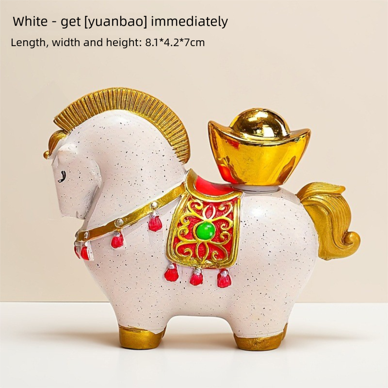 White New Chinese Style Resin Horse Figurine with Rotating Lucky Bag – Elegant Home or Office Decor for Modern Living Spaces(Money at your fingertips)