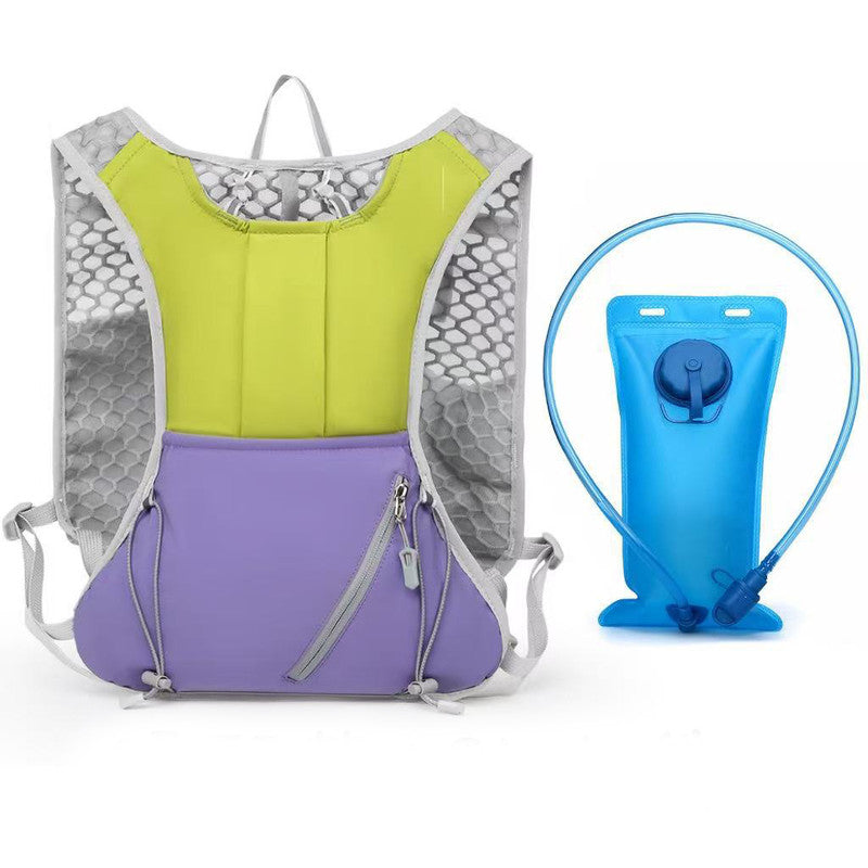 Green and purple Lightweight Hydration Backpack with 2L Water Bladder Compartment – Ideal for Running, Cycling, Hiking, and Outdoor Activities