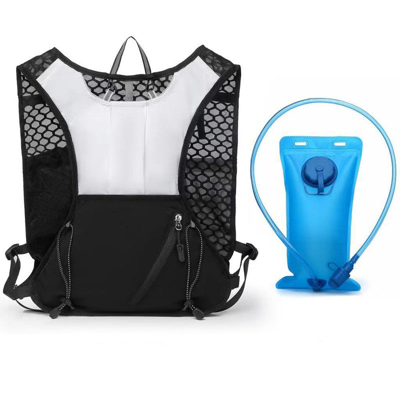 White and black Lightweight Hydration Backpack with 2L Water Bladder Compartment – Ideal for Running, Cycling, Hiking, and Outdoor Activities