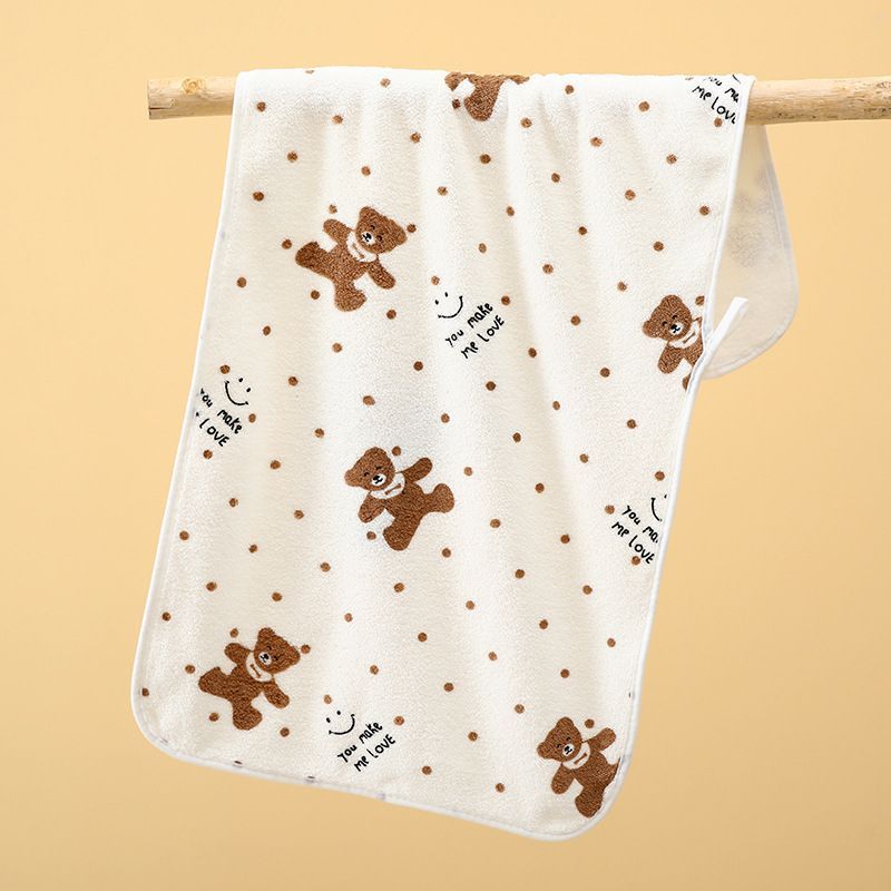 5-Pack Beige Soft Absorbent Face Towels with Bear Pattern Design – Quick-Drying Plush Towel Set for Bath and Daily Use