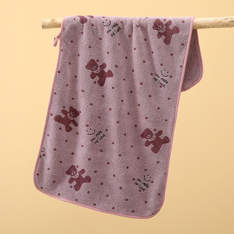 5-Pack Purple Soft Absorbent Face Towels with Bear Pattern Design – Quick-Drying Plush Towel Set for Bath and Daily Use