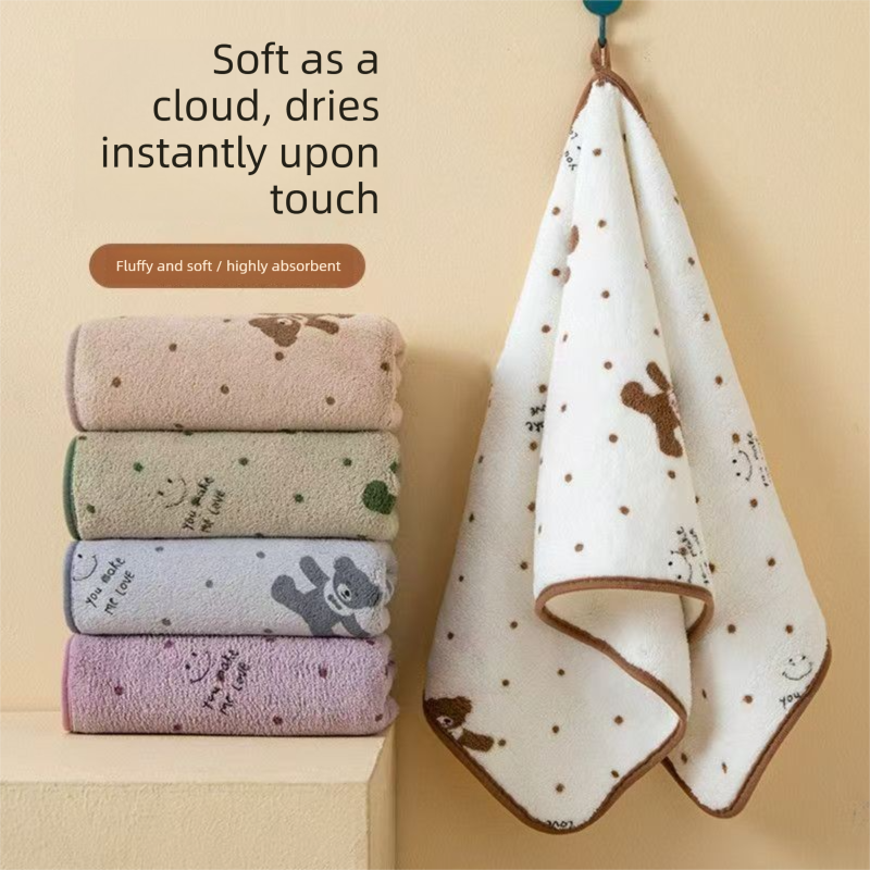 5-Pack Grey Soft Absorbent Face Towels with Bear Pattern Design – Quick-Drying Plush Towel Set for Bath and Daily Use