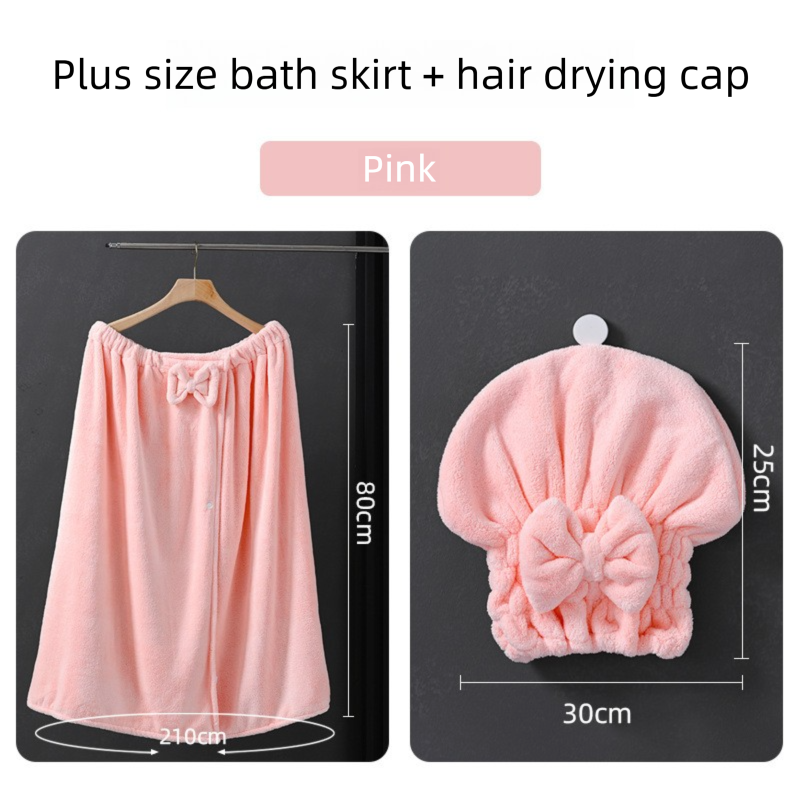 Pink Plus Size Bath Wrap Dress with Adjustable Elastic Waist and Bow Detail – Soft Absorbent Towel Robe for Post-Shower Comfort