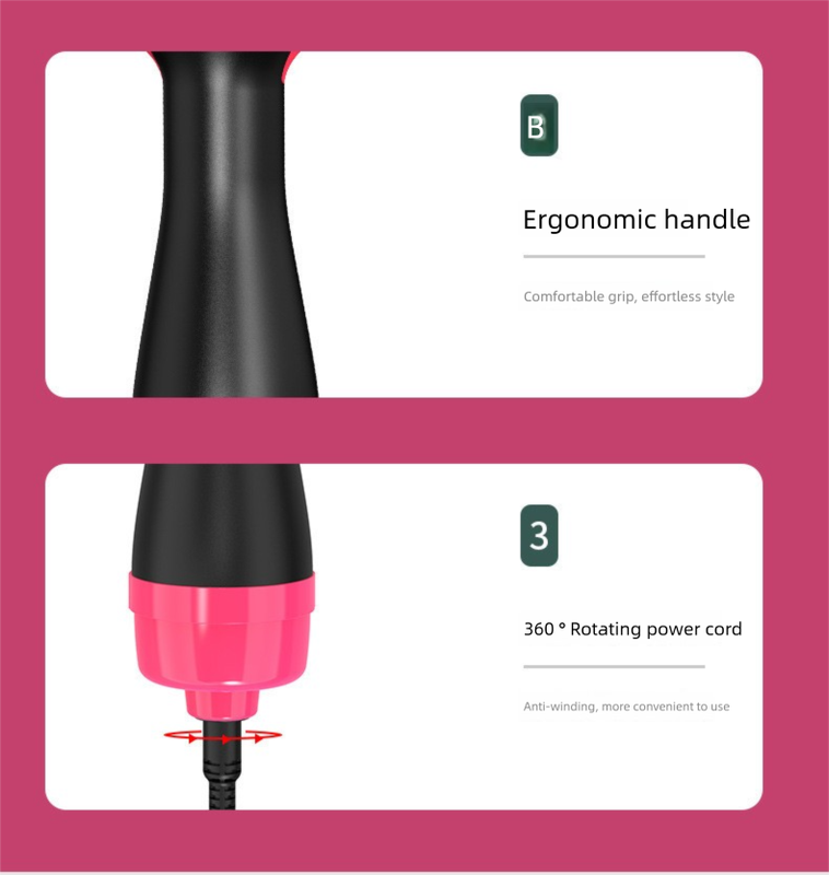 Pink 1000W Professional Hot Air Brush with 3-Temperature & 2-Speed Control – Dual Voltage Hair Styler for Smooth, Voluminous Blowouts