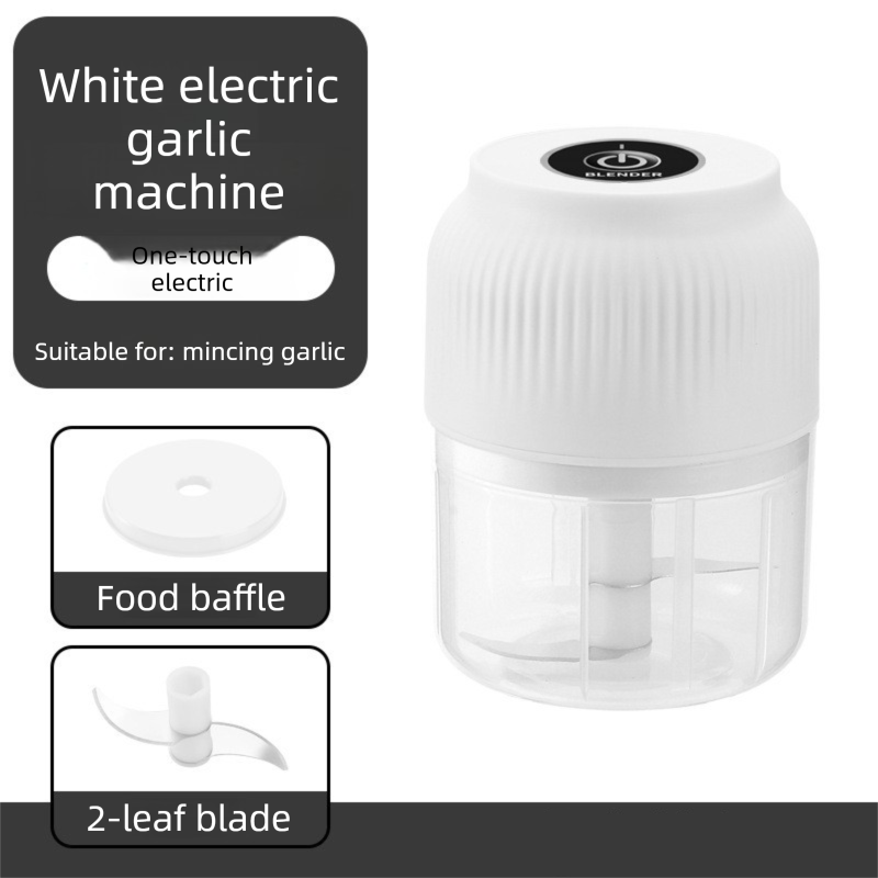 2-Leaf blade White Wireless Electric Garlic Chopper 300ml Portable Mini Food Processor USB Rechargeable for Baby Food and Dipping Sauce Essential Local Kitchen Tool
