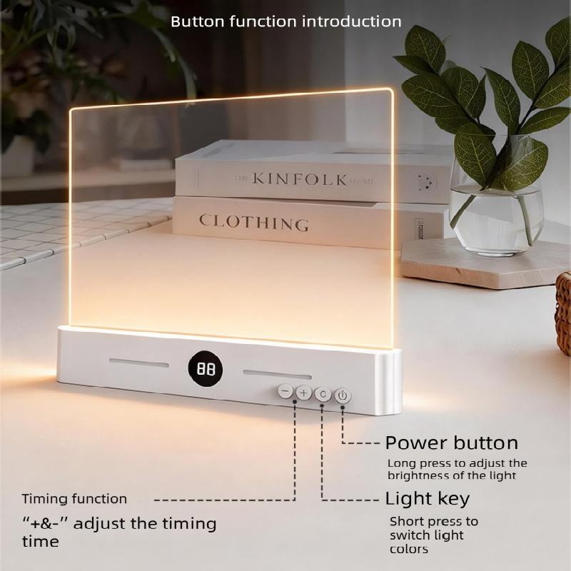 Black LED Flat Panel Reading Light with 99m Timer 3 Color Modes Stepless Dimming Rechargeable Eye Protection Book Light for Bedside Dormitory Local Standard
