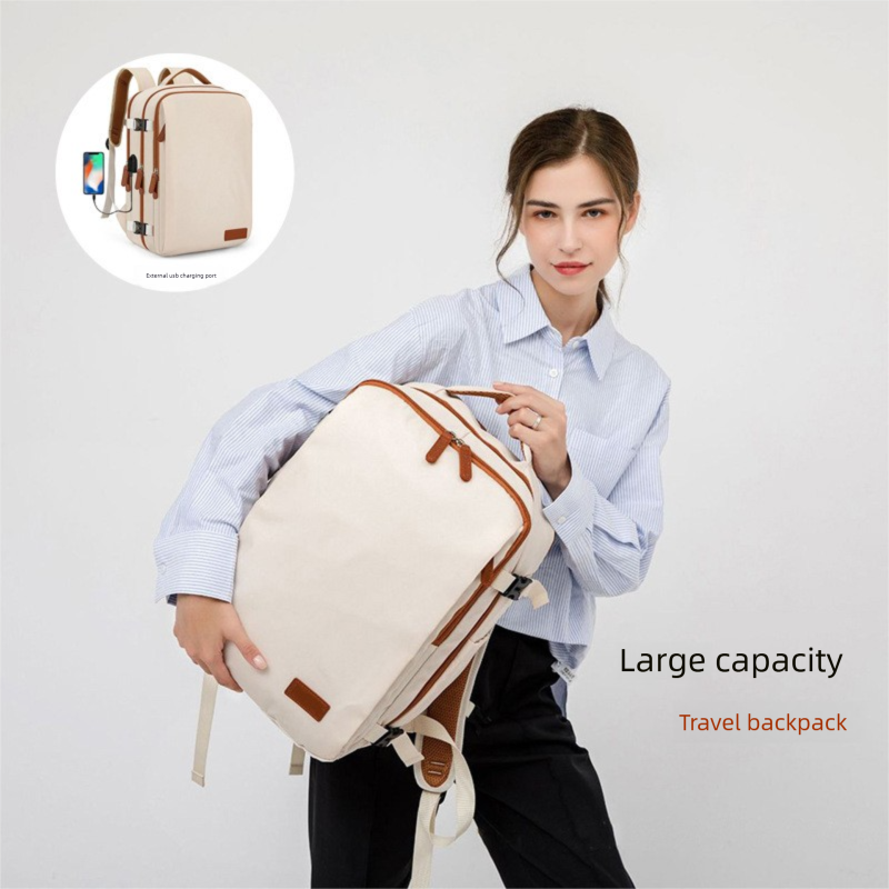 Blue Large Capacity Backpack with USB Charging Port and Waterproof Fabric for Travel Work and Daily Use