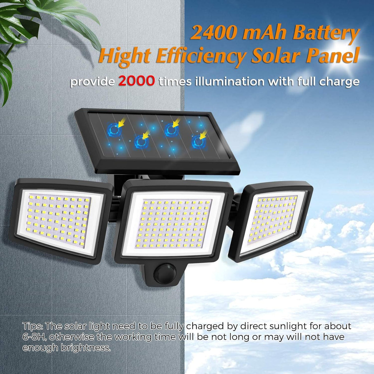 Solar Powered Motion Sensor Outdoor Light with Remote Control and ground plug for Garden Garage and Front Door+ground plug