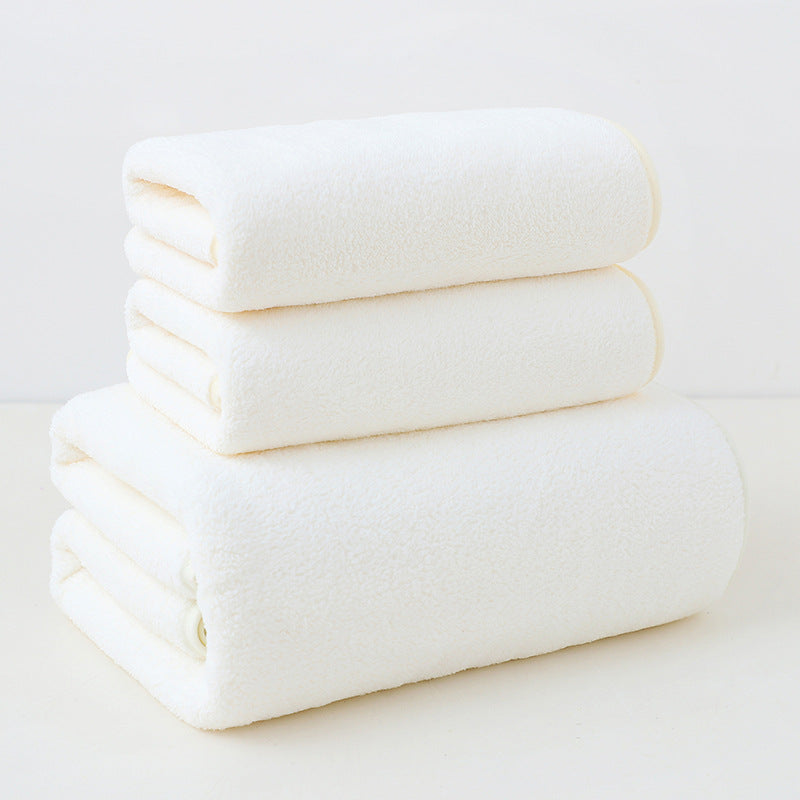 Beige Coral Fleece Thick Towel and Bath Towel Set – 4 Face Towels and 2 Bath Towels in Solid Colors, Highly Absorbent and Ultra-Soft for Home Use