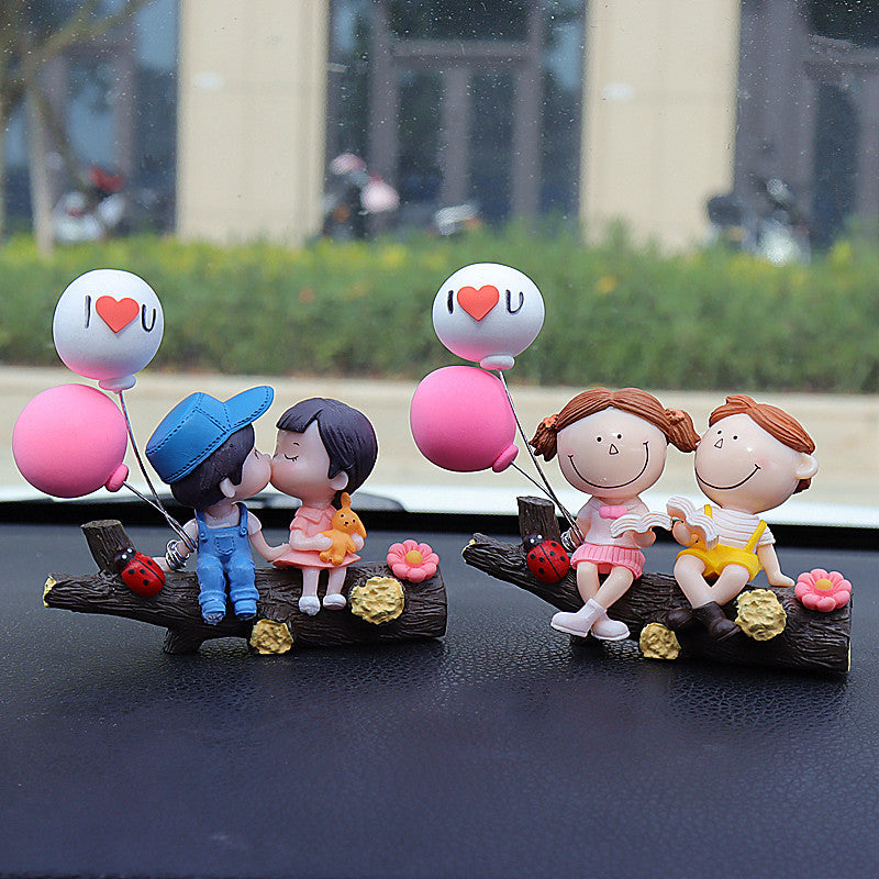 Tree Branch Grey Couple Balloons Cute Couple Car Ornament for Dashboard – Romantic Interior Decoration for Vehicles