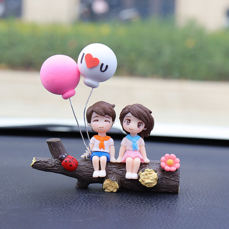 Tree Branch Couple Balloons Cute Couple Car Ornament for Dashboard – Romantic Interior Decoration for Vehicles