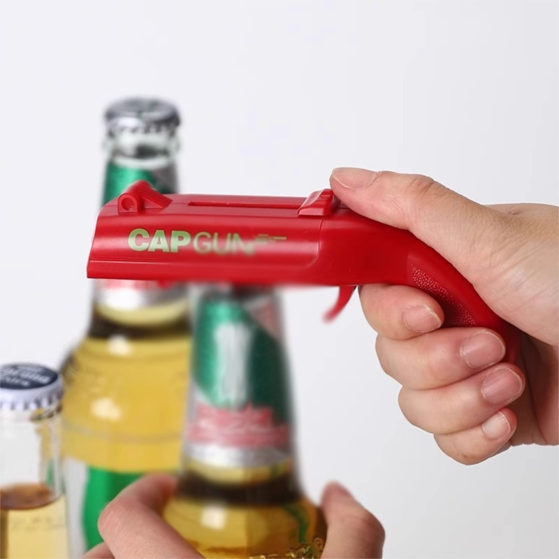 2-Pack Black and grey Fun Bottle Opener with Cap Ejection Mechanism – Compact ABS Bottle Opener for Beer and Soda Bottles, Ideal for Parties and Everyday Use