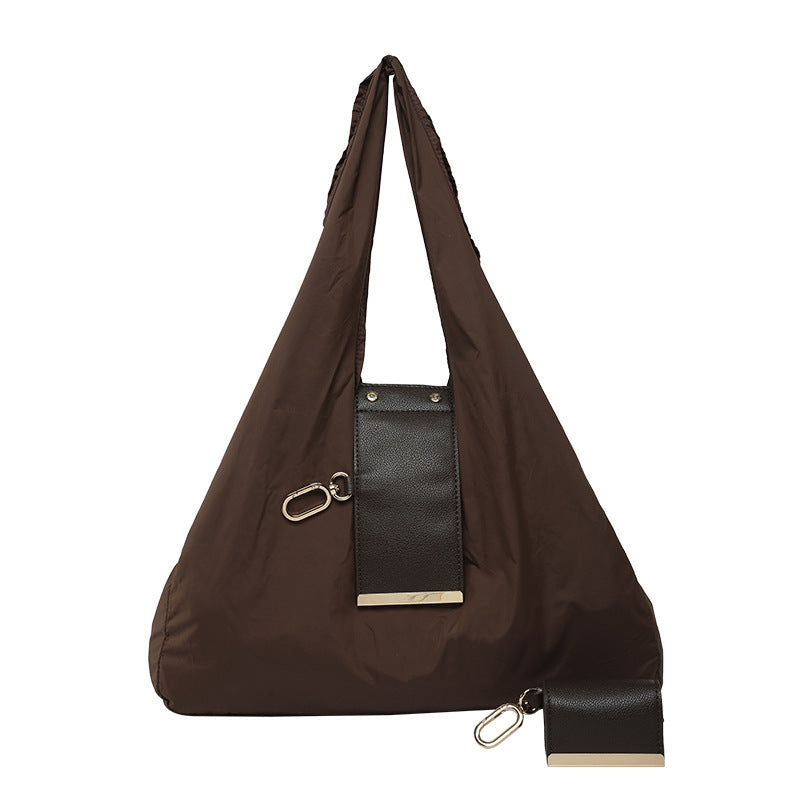 Coffee color Ins-Style Large Capacity Tote Bag with Keychain Pouch – Lightweight Reusable Shopping Bag with Detachable Accessory Holder, Ideal for Daily Use