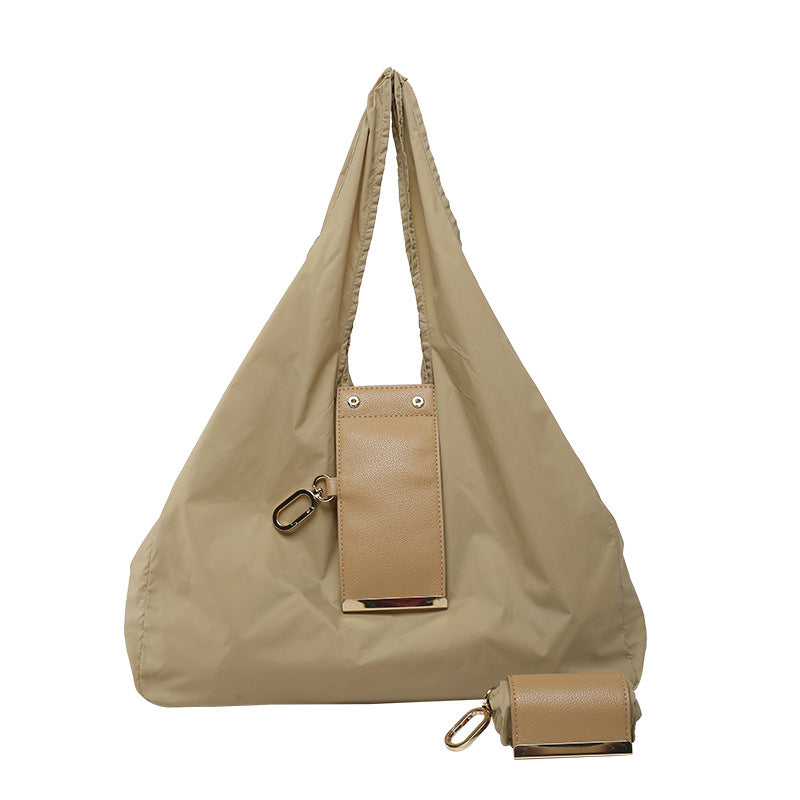 khaki Ins-Style Large Capacity Tote Bag with Keychain Pouch – Lightweight Reusable Shopping Bag with Detachable Accessory Holder, Ideal for Daily Use