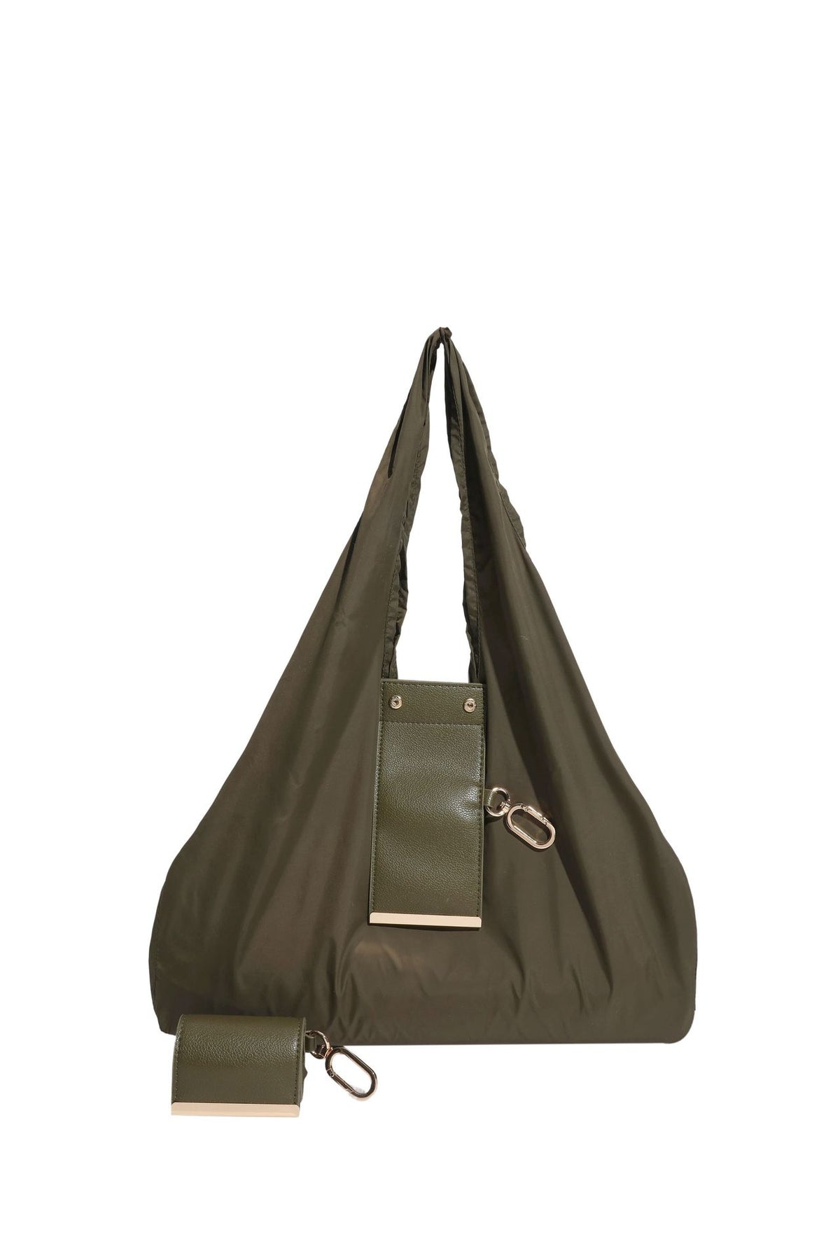 Olive drab Ins-Style Large Capacity Tote Bag with Keychain Pouch – Lightweight Reusable Shopping Bag with Detachable Accessory Holder, Ideal for Daily Use