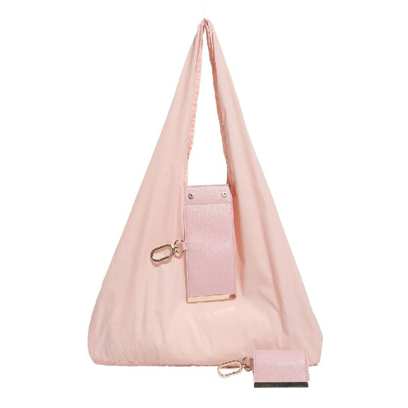 Pink Ins-Style Large Capacity Tote Bag with Keychain Pouch – Lightweight Reusable Shopping Bag with Detachable Accessory Holder, Ideal for Daily Use