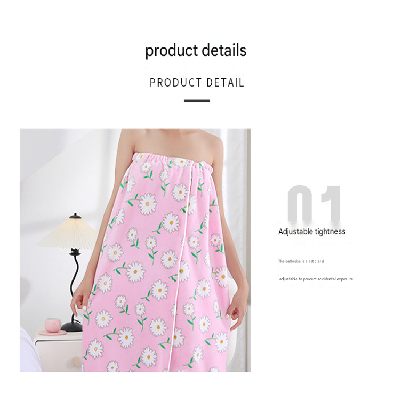 Pink Coral Fleece Bath Skirt with Matching Hair Towel – Soft Absorbent Wrap Dress for Women, Quick-Dry Shower Robe Set with Elastic Waistband and Adjustable Fit