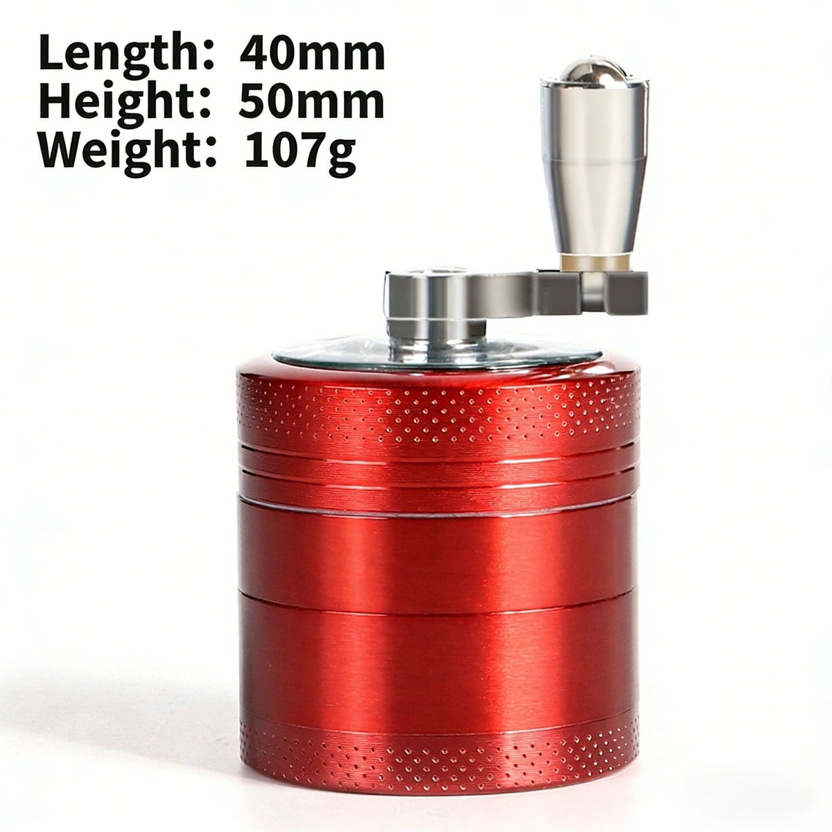 Red 40mm Zinc Alloy 4-Layer Hand-Crank Grinder – Compact Metal Spice &amp; Herb Crusher with Stainless Steel Teeth, Filter Mesh, and Portable Design