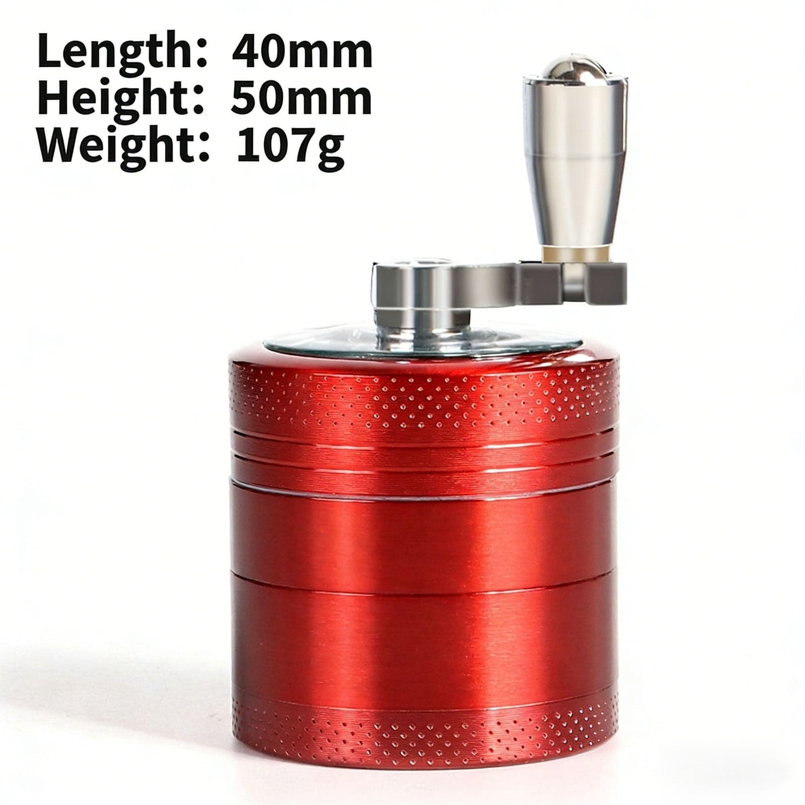 Red 40mm Zinc Alloy 4-Layer Hand-Crank Grinder – Compact Metal Spice & Herb Crusher with Stainless Steel Teeth, Filter Mesh, and Portable Design