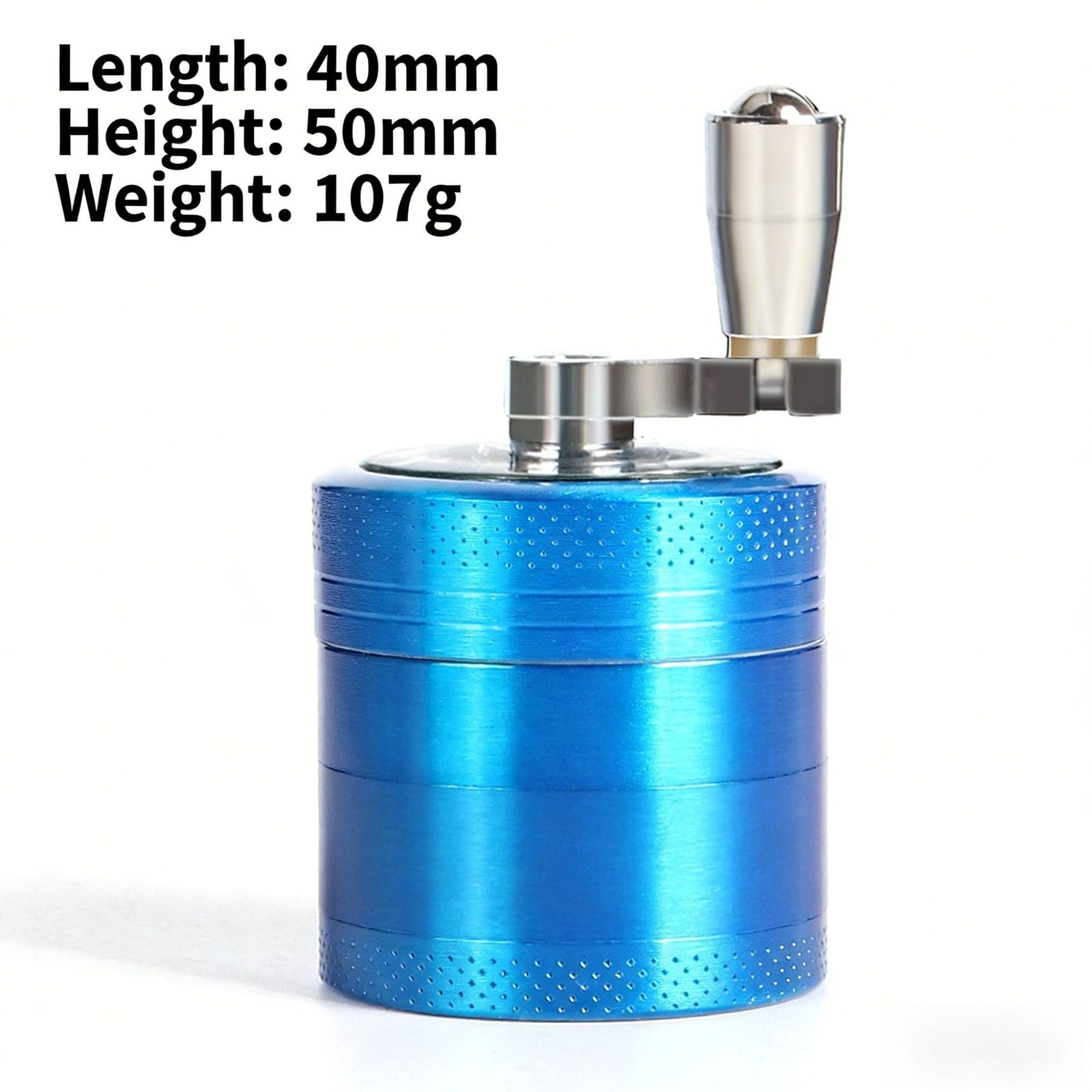 Blue 40mm Zinc Alloy 4-Layer Hand-Crank Grinder – Compact Metal Spice & Herb Crusher with Stainless Steel Teeth, Filter Mesh, and Portable Design