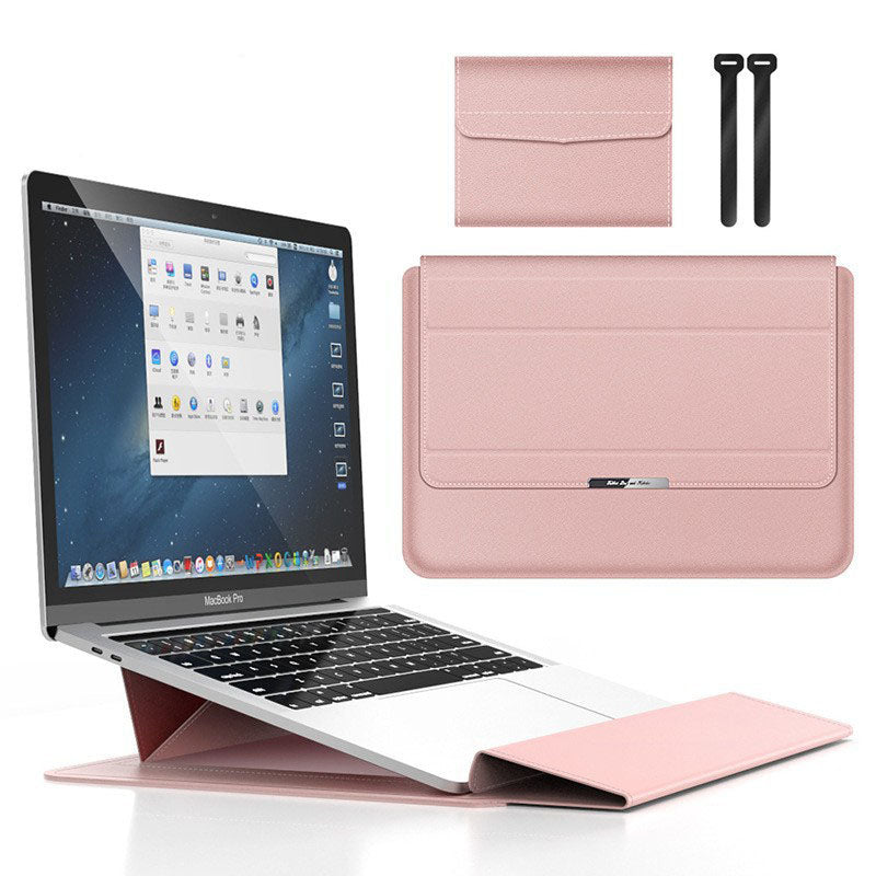Rose gold 3-in-1 Laptop Sleeve with Built-In Stand &amp; Wrist Rest – Waterproof PU Protective Case for 13/14 Inch Laptops, Portable and Ergonomic Design