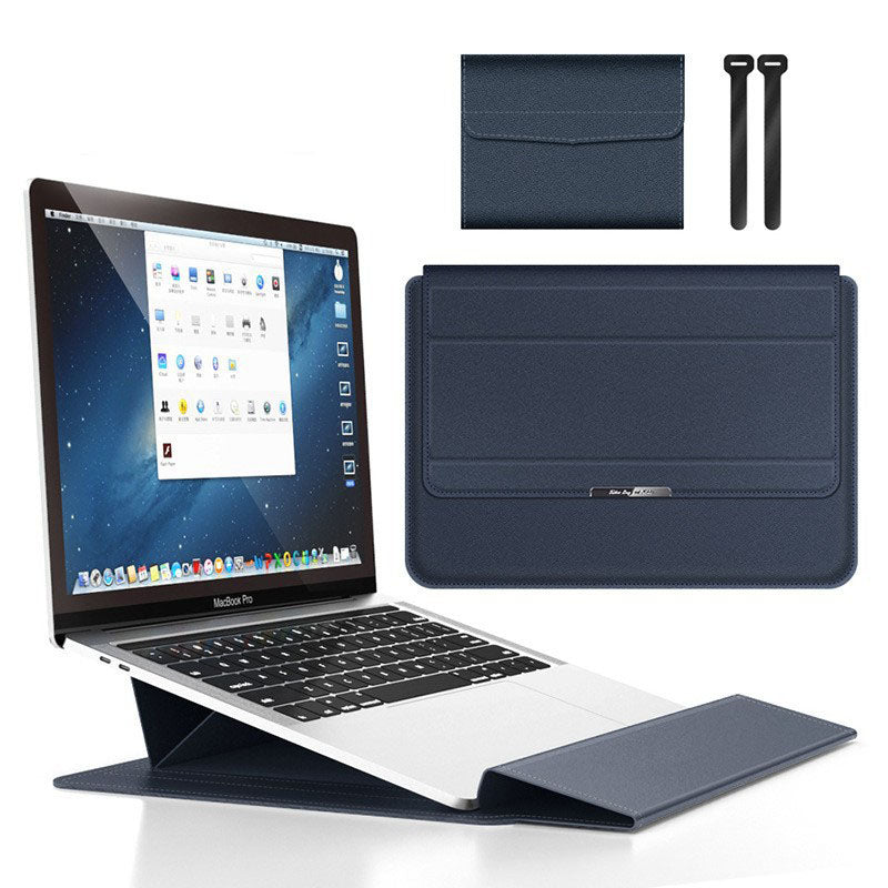 Deep Blue 3-in-1 Laptop Sleeve with Built-In Stand &amp; Wrist Rest – Waterproof PU Protective Case for 13/14 Inch Laptops, Portable and Ergonomic Design