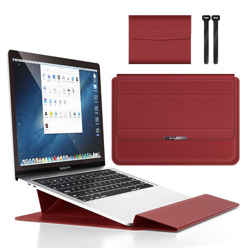 Red 3-in-1 Laptop Sleeve with Built-In Stand &amp; Wrist Rest – Waterproof PU Protective Case for 15/16 Inch Laptops, Portable and Ergonomic Design