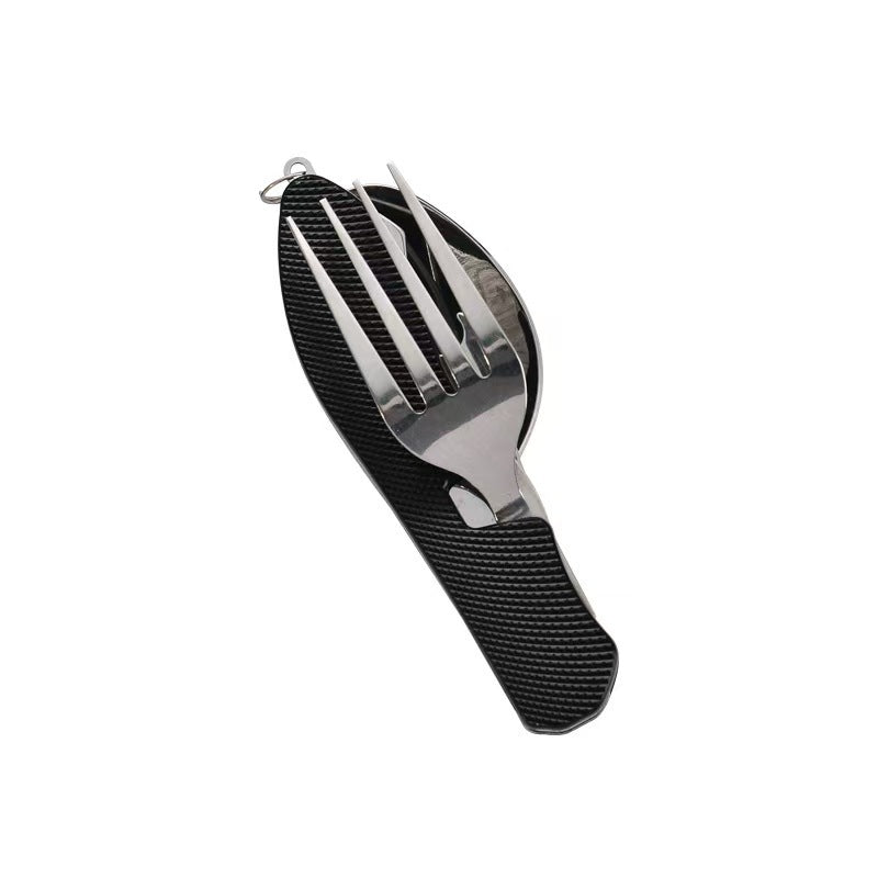 2-PCS Black Stainless Steel Folding Cutlery Set – Compact 3-in-1 Knife, Fork, Spoon with Removable Design for Outdoor Camping, Hiking, Travel, and Picnic Use