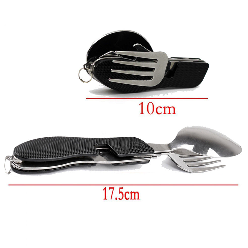 2-PCS Black Stainless Steel Folding Cutlery Set – Compact 3-in-1 Knife, Fork, Spoon with Removable Design for Outdoor Camping, Hiking, Travel, and Picnic Use