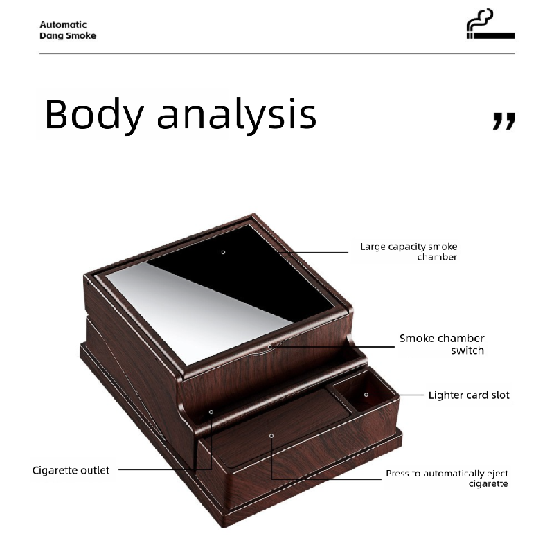 Rosewood grain Automatic Cigarette Box with 40-Slot Capacity – Pop-Out Dispenser for Car and Home Use, ABS Material with Lighter Holder and Carbon Fiber Look Design
