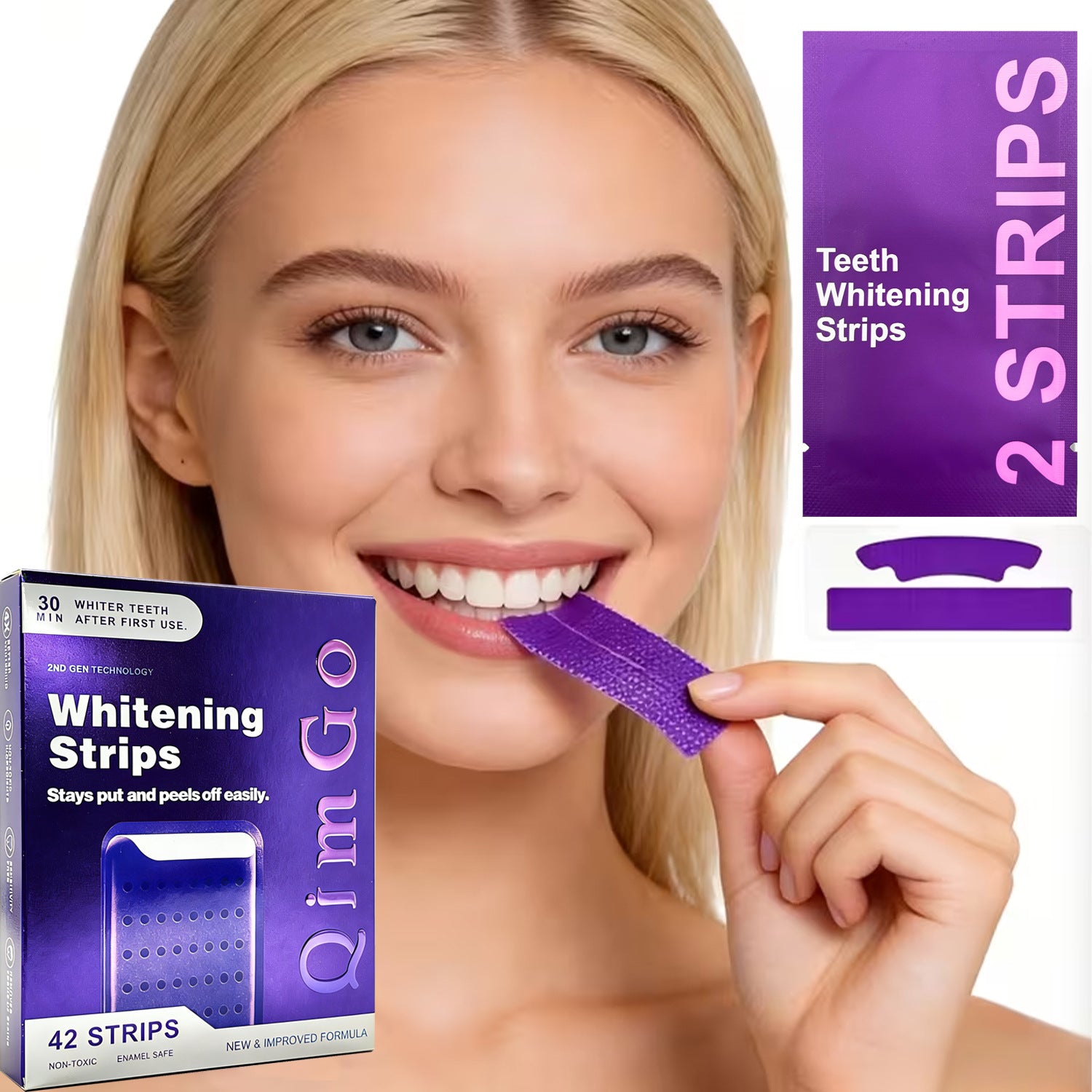 14 Pairs Purple Teeth Whitening Strips – Stain-Removing Film for Brighter Smile, Non-Toxic and Enamel Safe