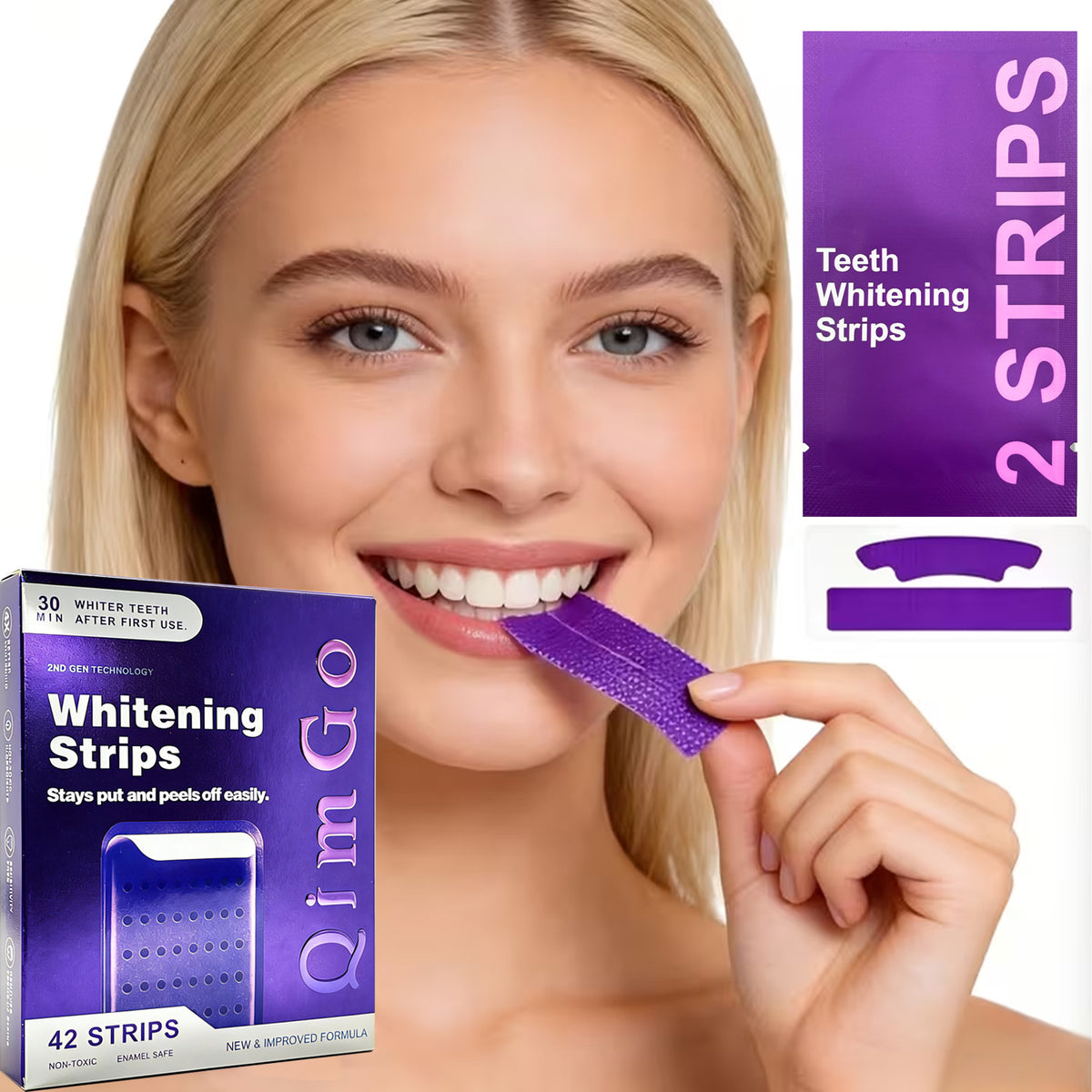 21 Pairs Purple Teeth Whitening Strips – Stain-Removing Film for Brighter Smile, Non-Toxic and Enamel Safe