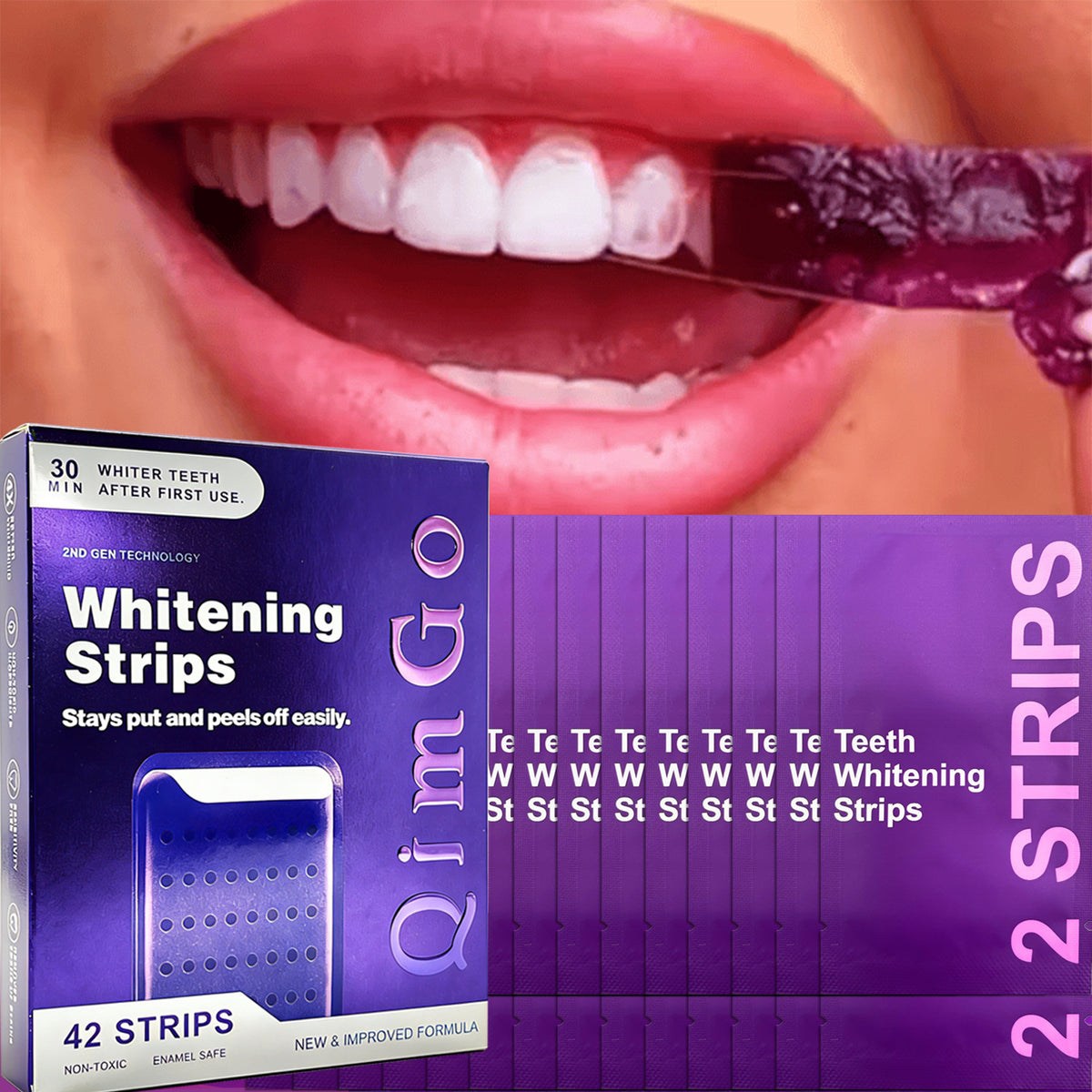 21 Pairs Purple Teeth Whitening Strips – Stain-Removing Film for Brighter Smile, Non-Toxic and Enamel Safe