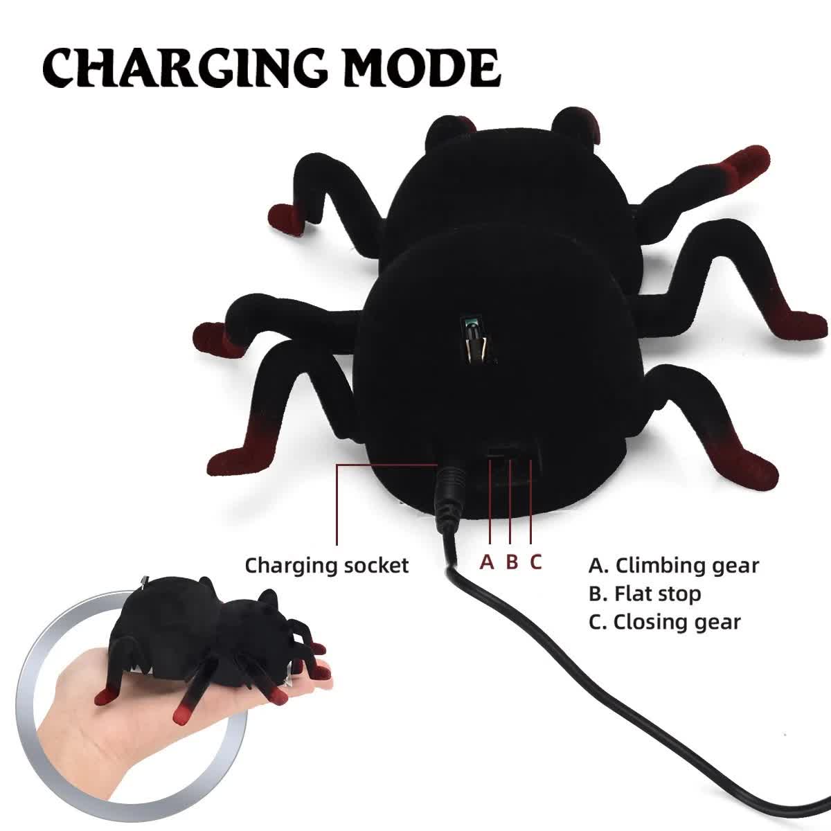 RC Wall Climbing Spider Toy Realistic Fuzzy Tarantula Anti-Gravity Remote Control Prank Bug with LED Eyes Rechargeable Gift for Kids