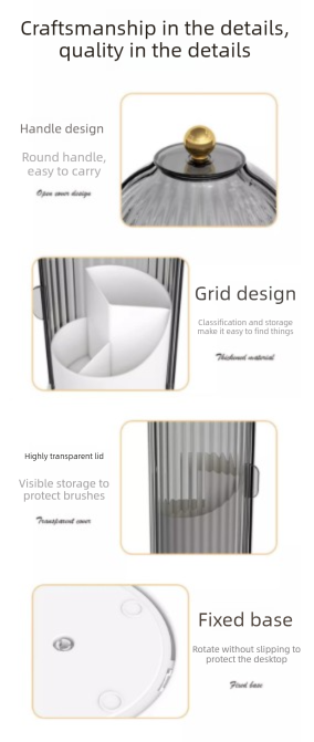 360 Degree Rotating Makeup Brush Organiser with Dustproof Lid Clear Cosmetic Storage Cylinder for Vanity Dressing Table Transparent White