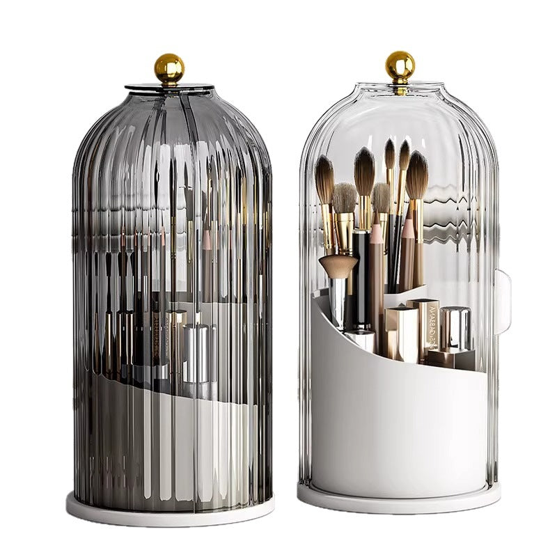 2 PCS Rotating Makeup Brush Organiser Set Dustproof Cosmetic Storage Holder White &amp; Grey Duo for Vanity Bathroom