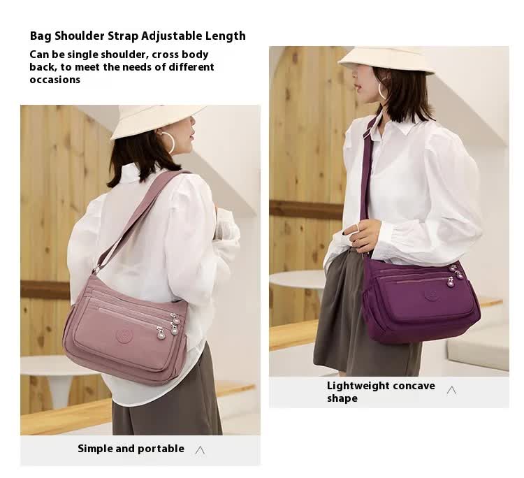 Women's Lightweight Nylon Crossbody Bag Waterproof Multi Pocket Shoulder Purse Travel Messenger Black