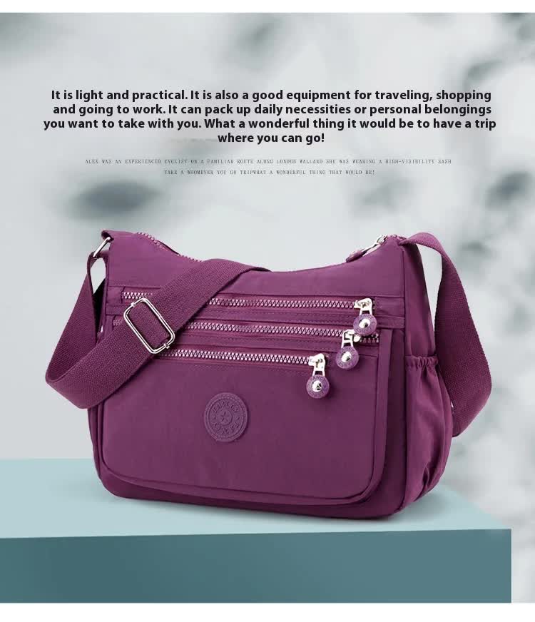 Women's Lightweight Nylon Crossbody Bag Waterproof Multi Pocket Shoulder Purse Travel Messenger Black