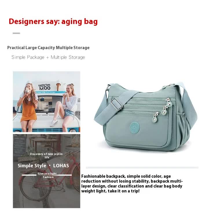 Women's Lightweight Nylon Crossbody Bag Waterproof Multi Pocket Shoulder Purse Travel Messenger Purple