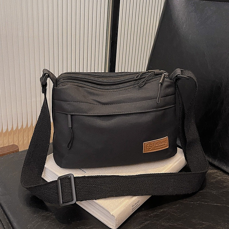Casual Multi-Pocket Nylon Crossbody Bag Lightweight Shoulder Purse Waterproof Travel Messenger Bag Black