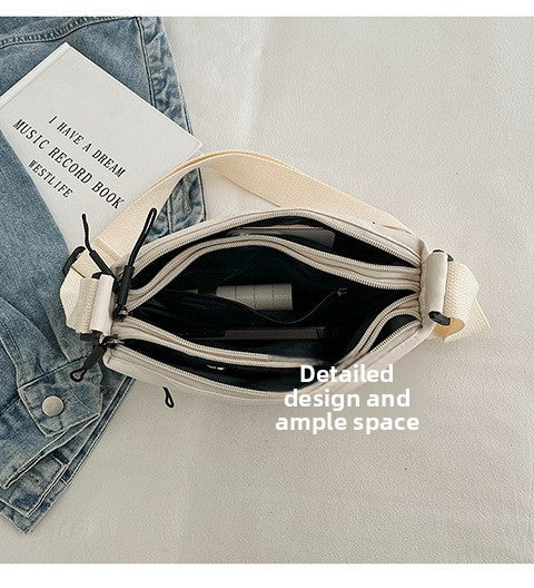Casual Multi-Pocket Nylon Crossbody Bag Lightweight Shoulder Purse Waterproof Travel Messenger Bag White