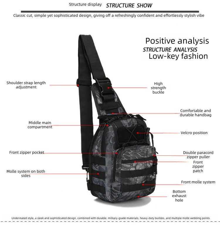 Tactical Sling Bag Tan Python Camo 600D Waterproof Crossbody Backpack MOLLE EDC Shoulder Pack for Hiking Camping