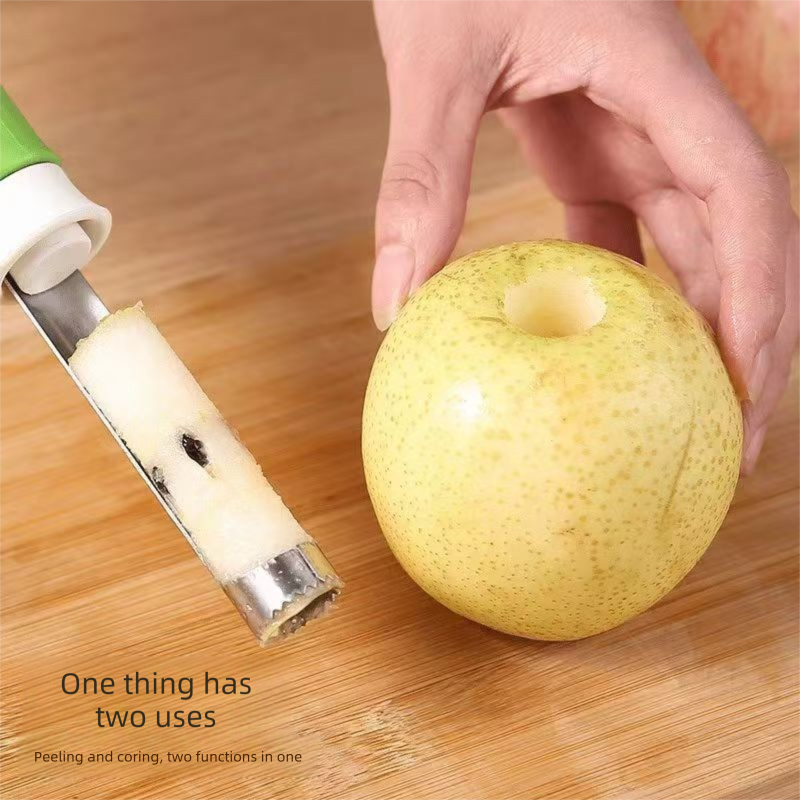 2-in-1 Apple Corer & Peeler Stainless Steel Fruit Prep Tool Kitchen Gadget Red
