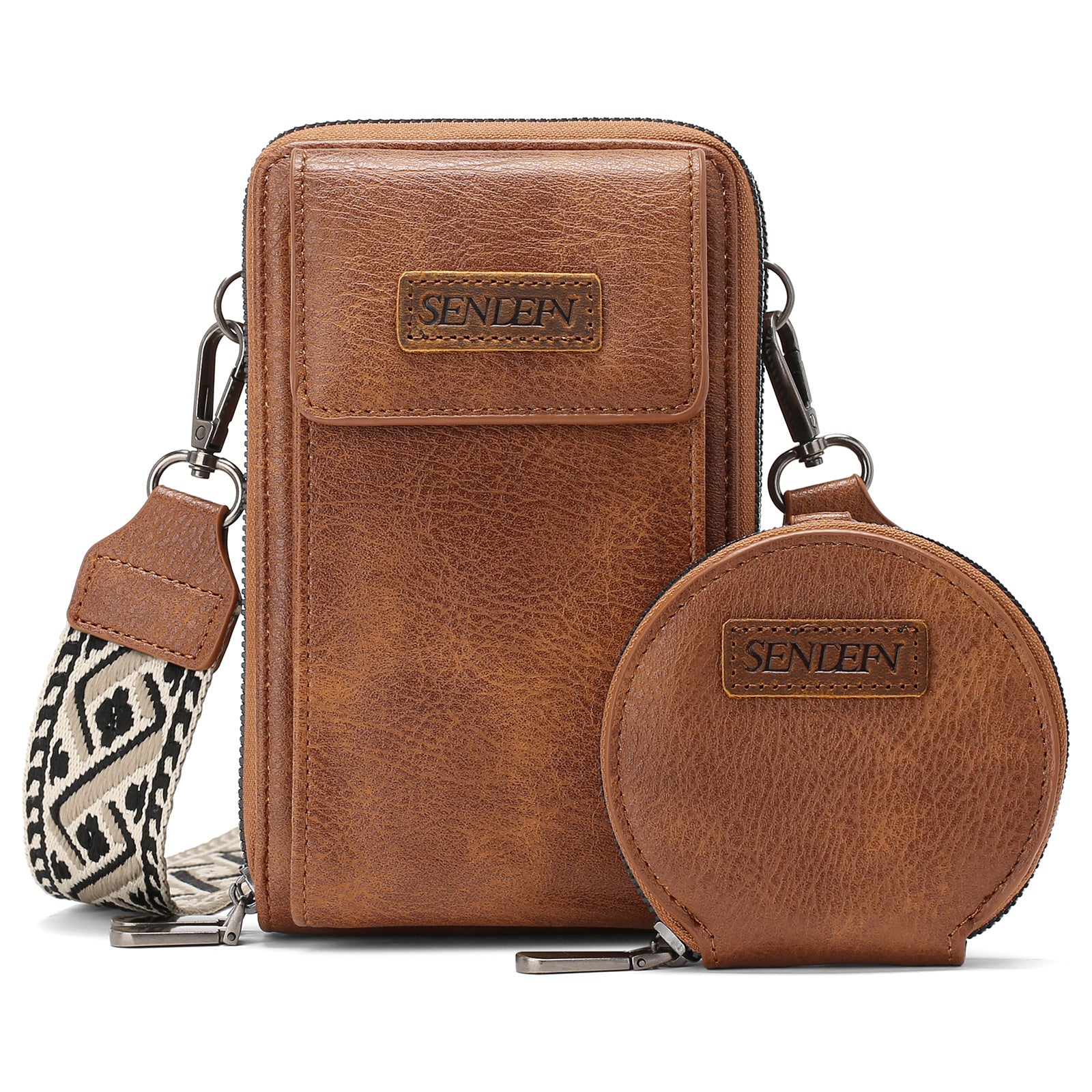 Women's Crossbody Phone Bag with Coin Pouch PU Leather Shoulder Purse Adjustable Wide Strap for Travel & Daily Use Brown